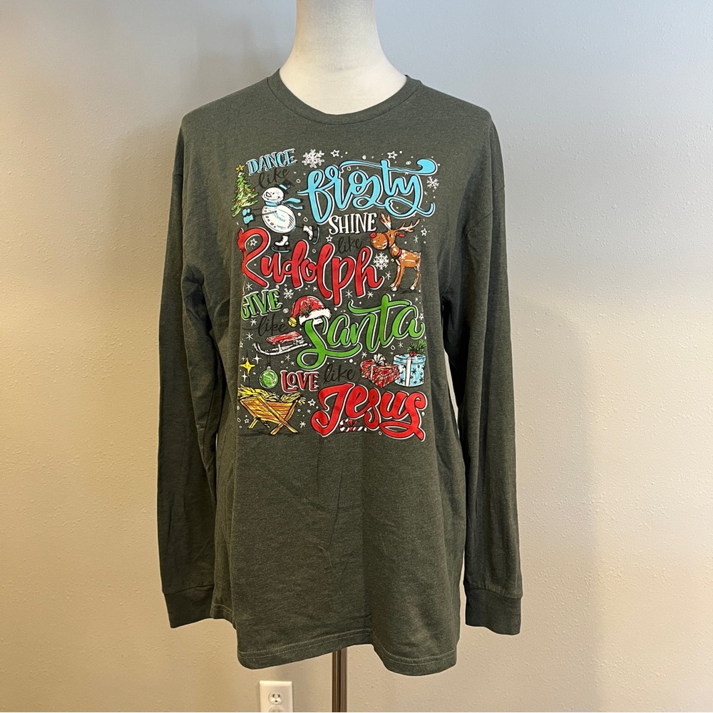 Christian Christmas Festive‎ Graphic Long Sleeve Shirt size large